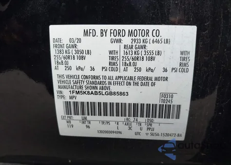 2020 Ford Explorer from USA, damaged, VIN 1FM5K8AB5LGB85863